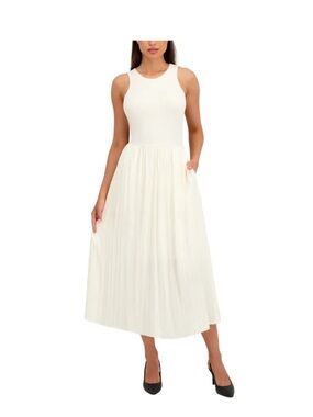 DKNY Cream Sleeveless Pleated Midi Dress